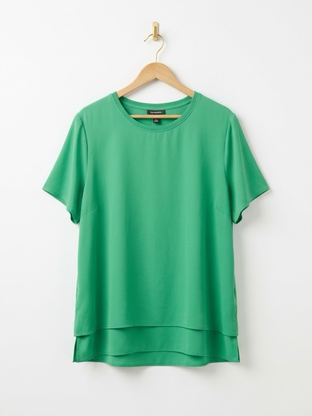 Kelly Green Double Layer Hem Short Sleeve Top Size XXL Minimalist Workplace Work
